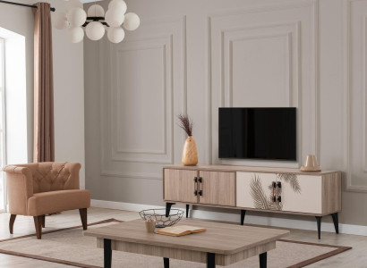Moderne Wohnzimmer Garnitur TV-Schrank Luxuriöser Couchtisch Holz Möbel